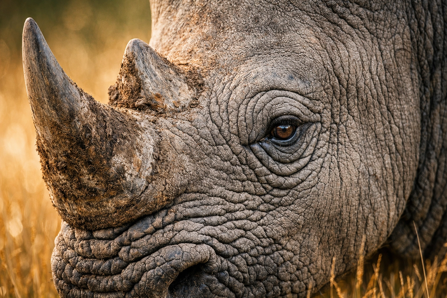 Detailed close-up of a white rhino's eye and skin, showcasing the beauty of Uganda's wildlife.