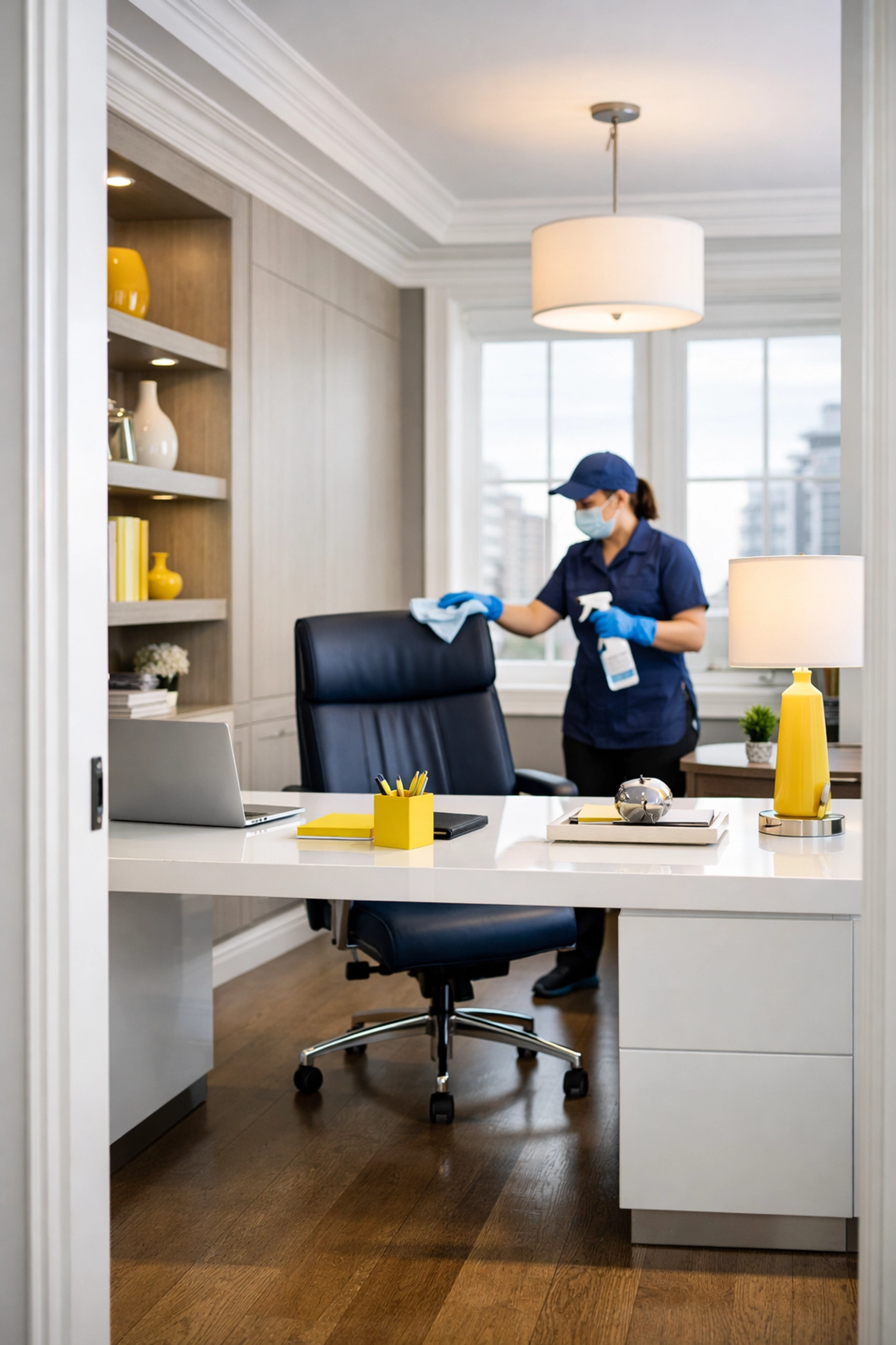 Sanitized home office highlighting commercial and house cleaning Boxborough services for local businesses.