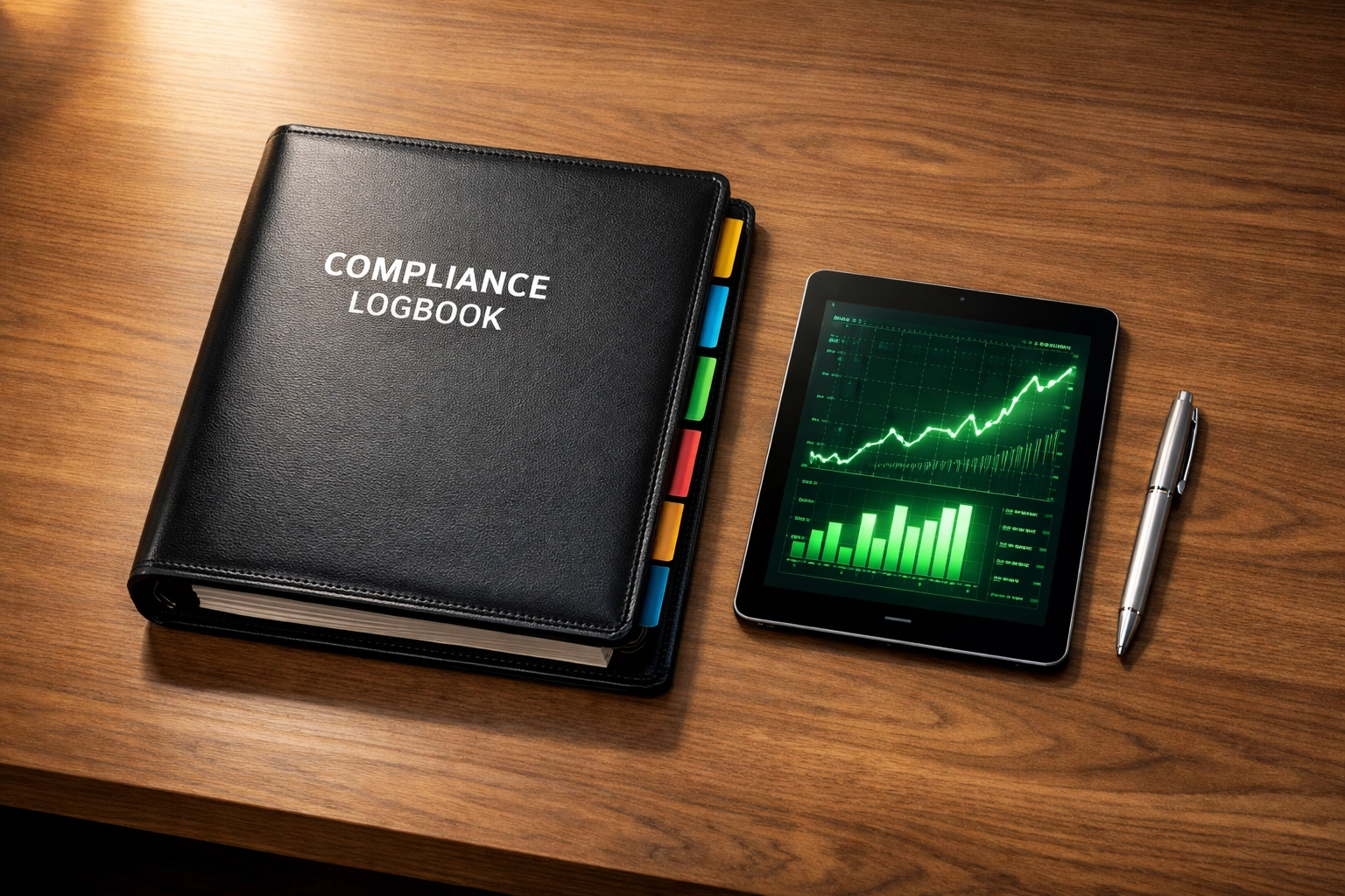 Organized commercial pest control documentation binder and tablet ready for a health department inspection.