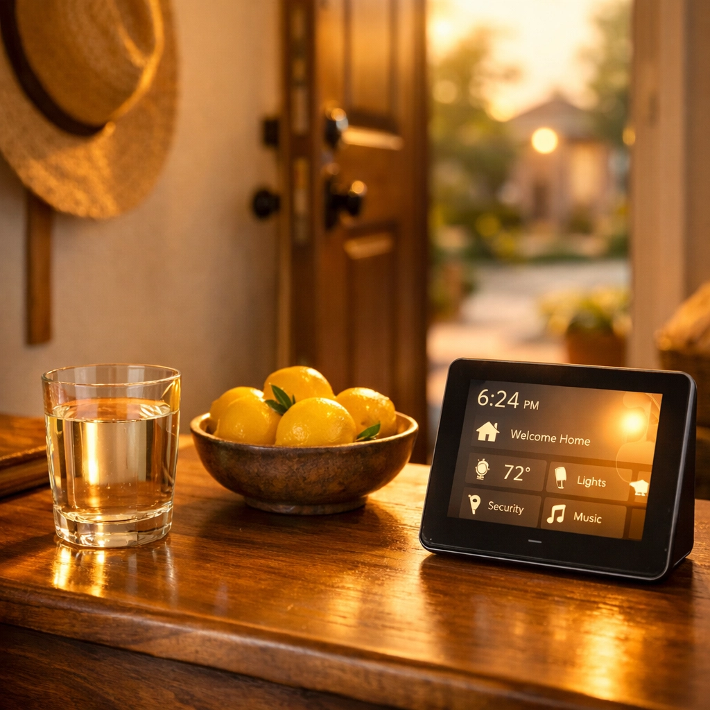 Smart home control panel symbolizing a completed moving utility checklist and a successful move-in day.