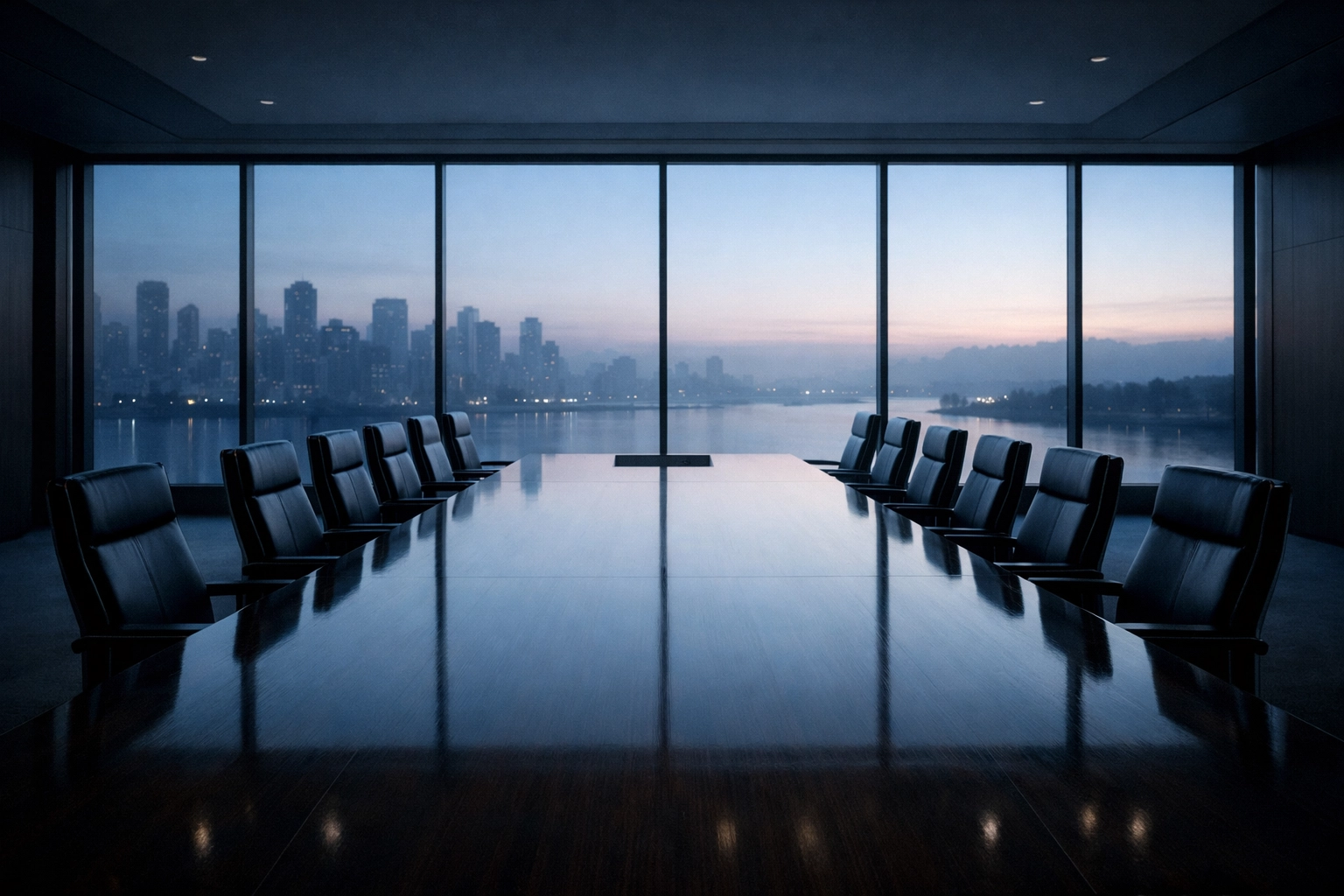 Empty modern boardroom at dawn symbolizing strategic exit planning for Alabama business owners.