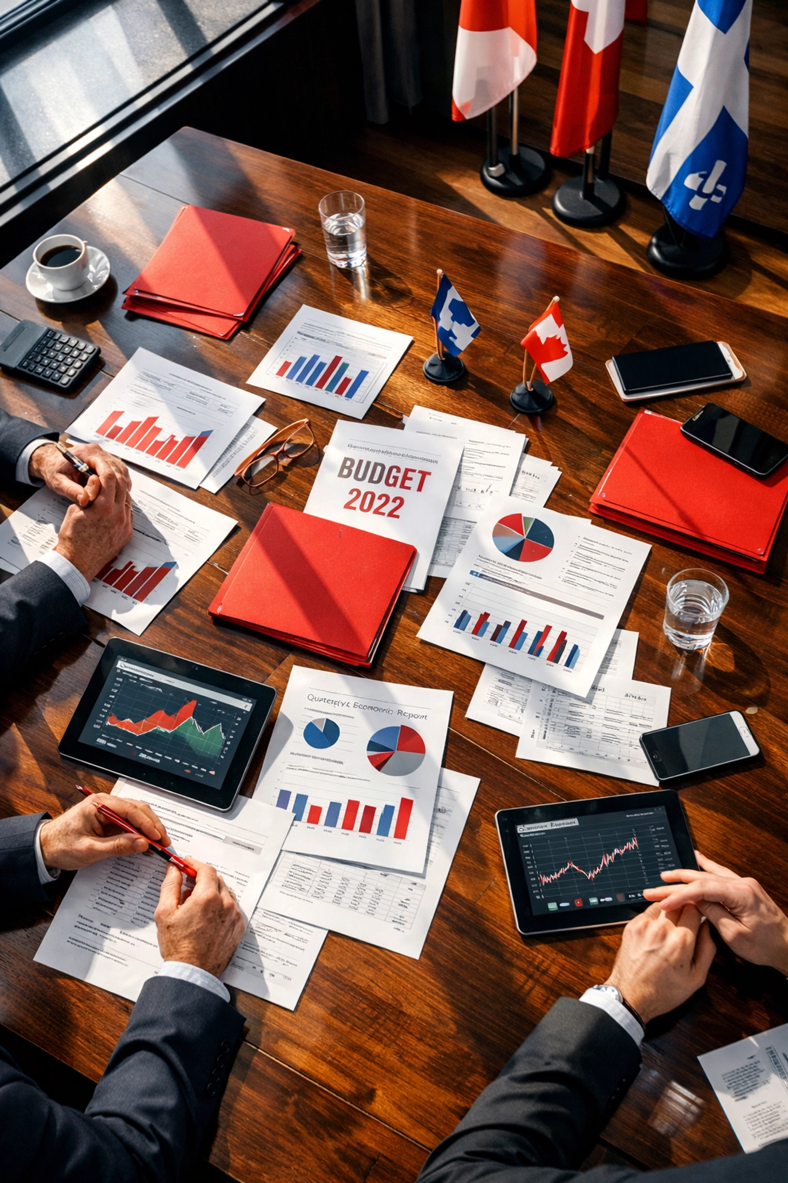 Quebec government budget documents showing financial projections and $2.5 billion deficit planning