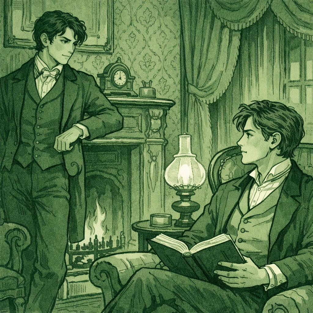 Victorian step-brothers meet in drawing room - gay historical romance tension