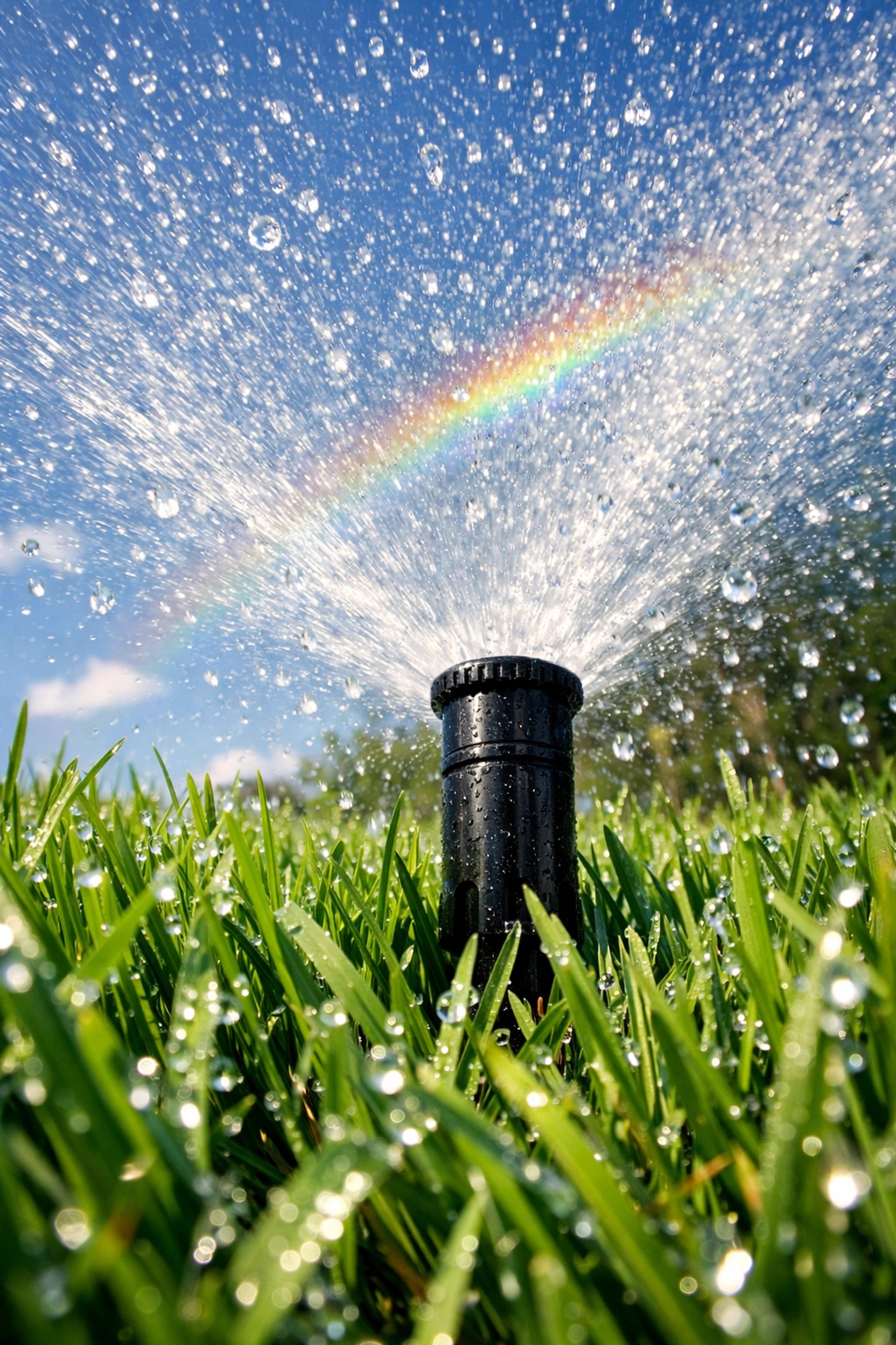 Efficient irrigation system watering a lush green Florida lawn to ensure proper water management and landscape health.
