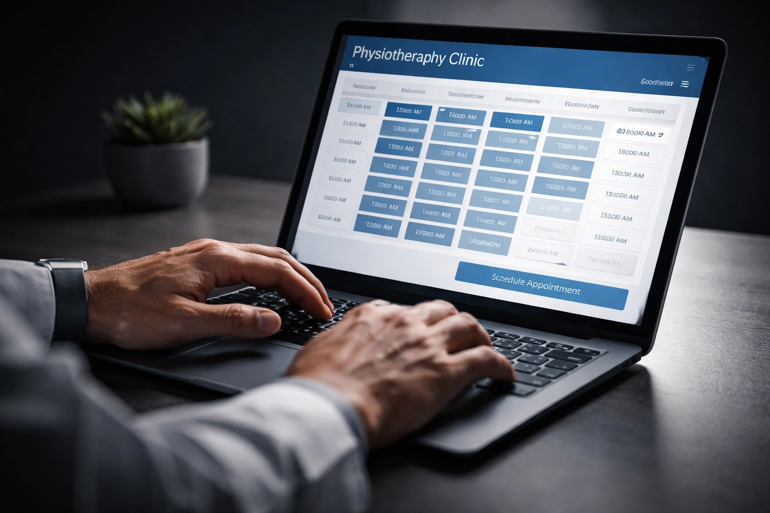 Physiotherapist updating a Brisbane clinic’s website booking system for enhanced patient experience