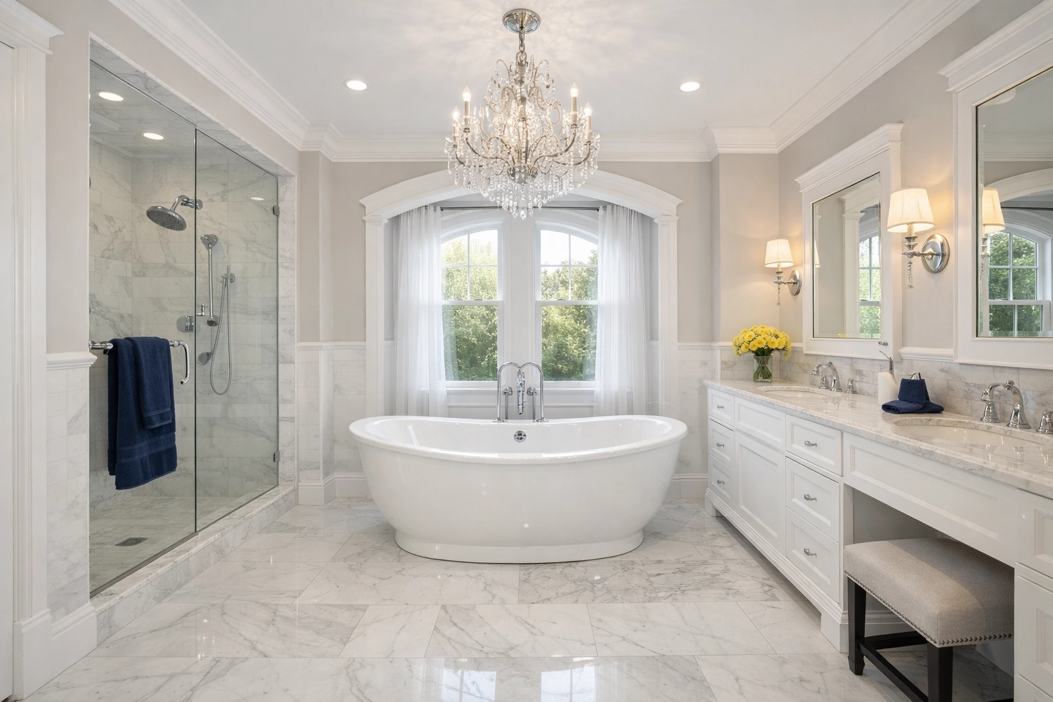 Immaculate Victorian master bathroom in Lowell MA after a professional deep cleaning service.