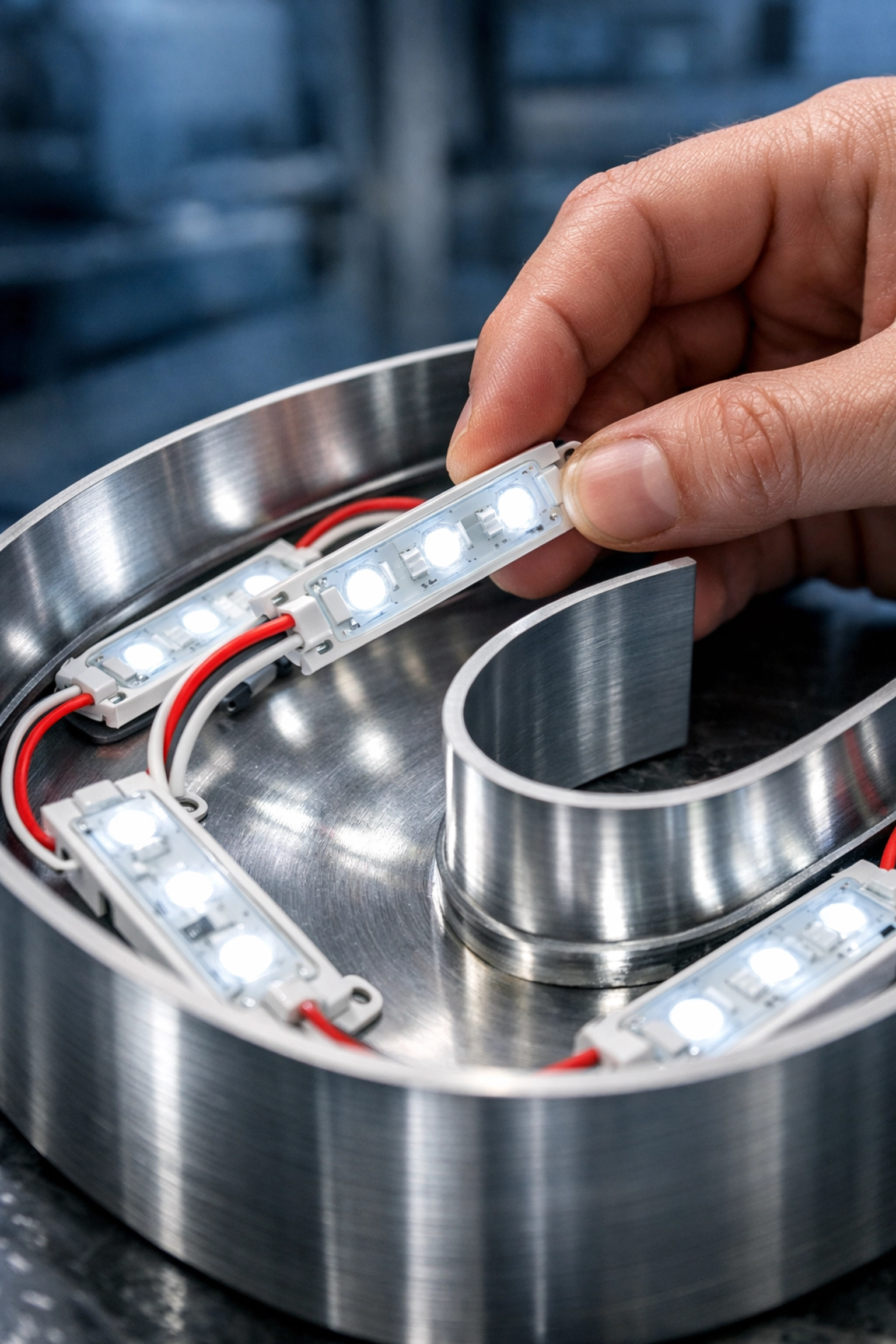 Professional installation of energy-efficient LED modules inside a custom commercial sign for a Dallas storefront.