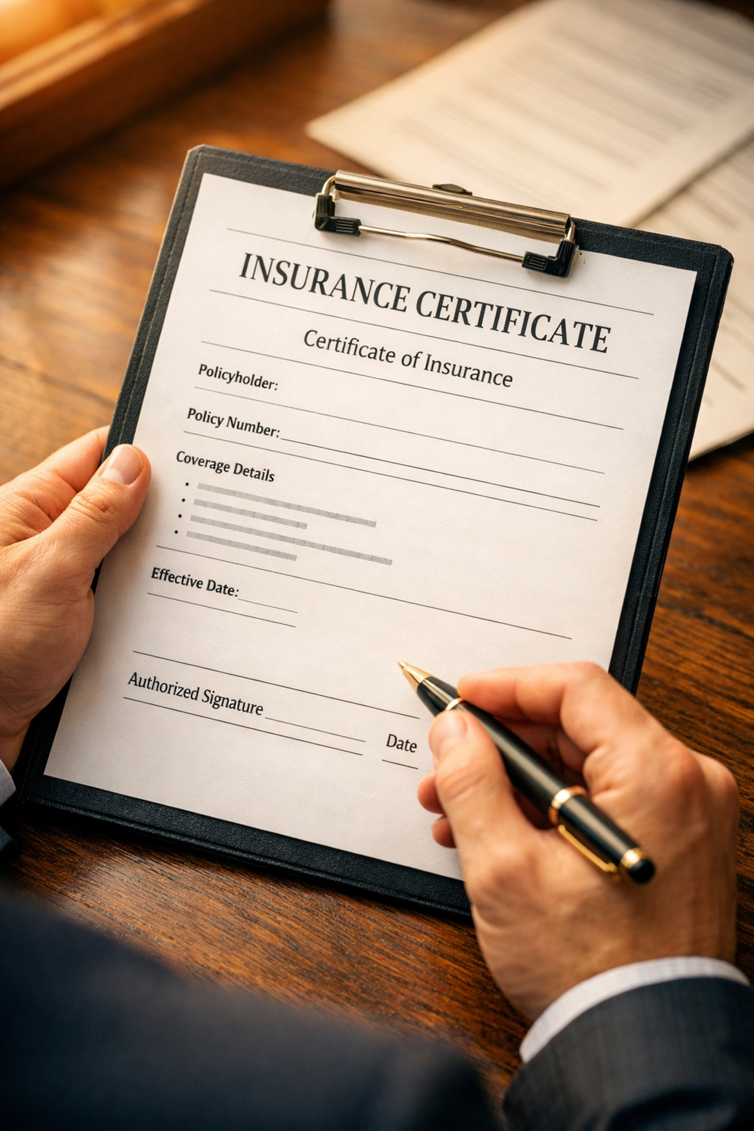Reviewing insurance certificate and liability coverage for security company verification