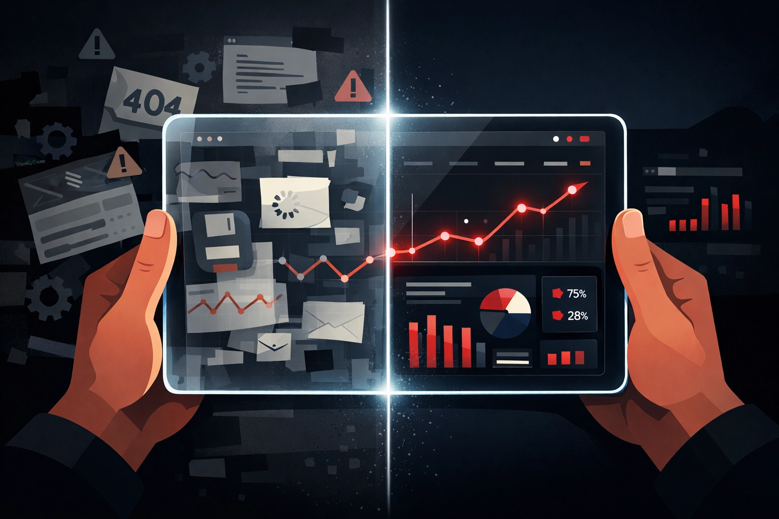 Digital illustration of a professional website preview mockup displayed on a modern tablet.