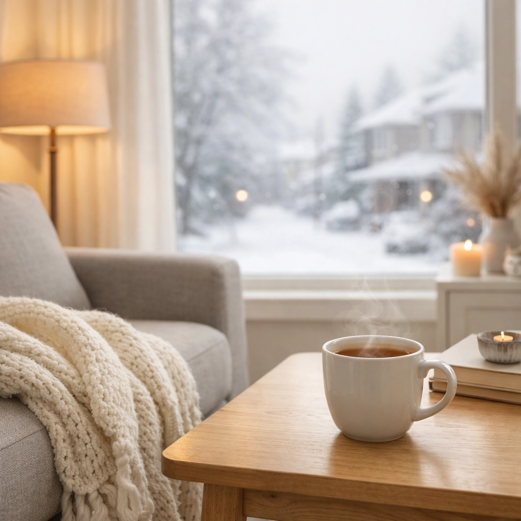 Cozy, energy-efficient Saskatoon living room showing how insulation reduces rental utility costs.