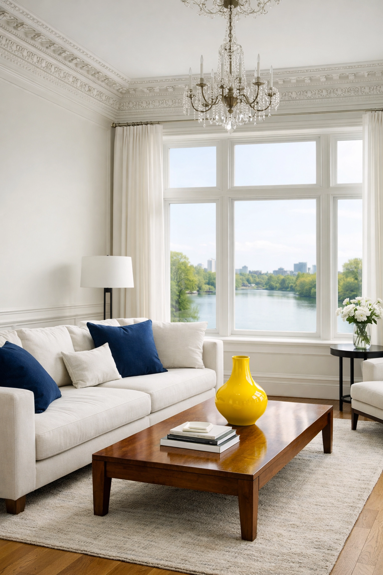 Luxury living room showing professional deep house cleaning in Cambridge with clean windows and dust-free surfaces.
