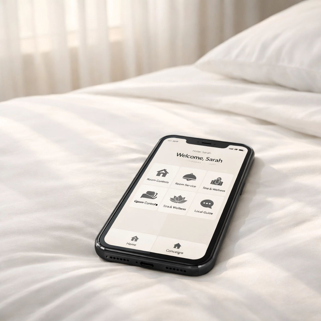 Mobile self-check-in interface on smartphone for automated hotel guest registration
