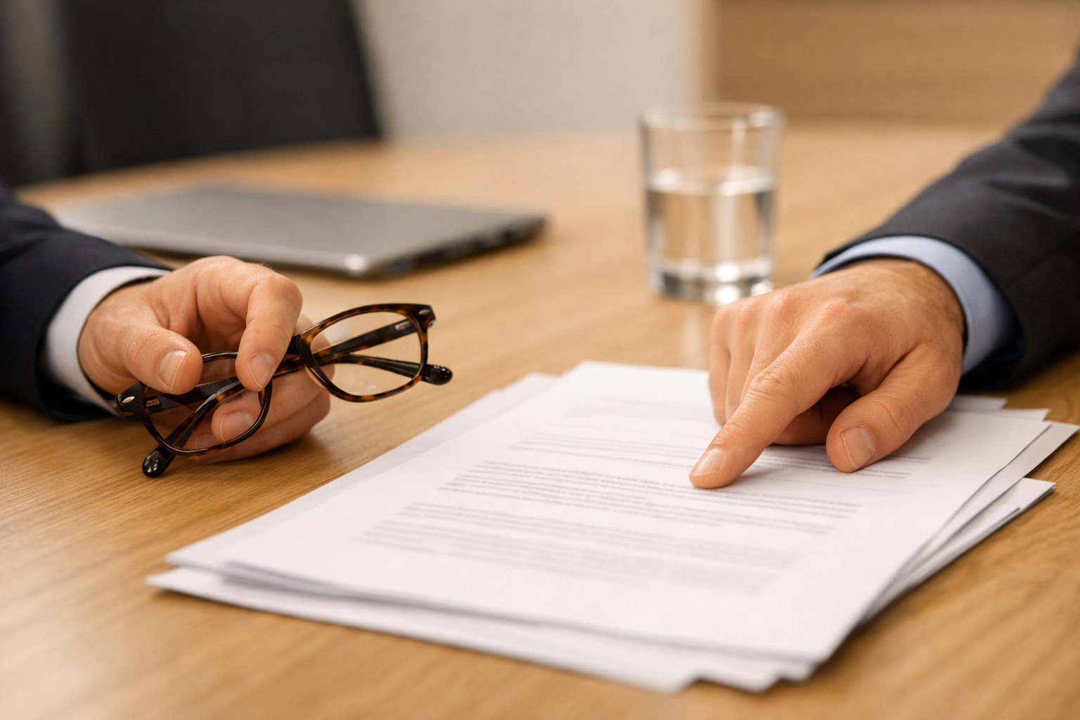 Professional team reviewing documents for a meticulous title search and reliable real estate closing services.