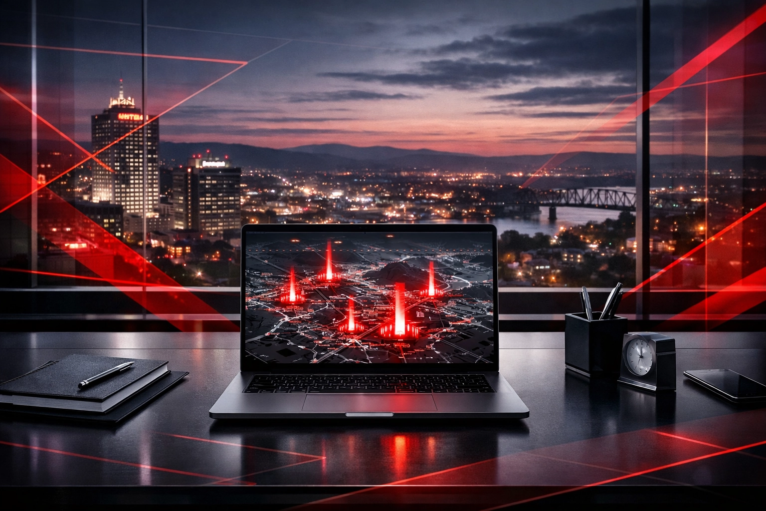 Laptop with a digital map of Lehigh Valley business hubs, representing local market authority.