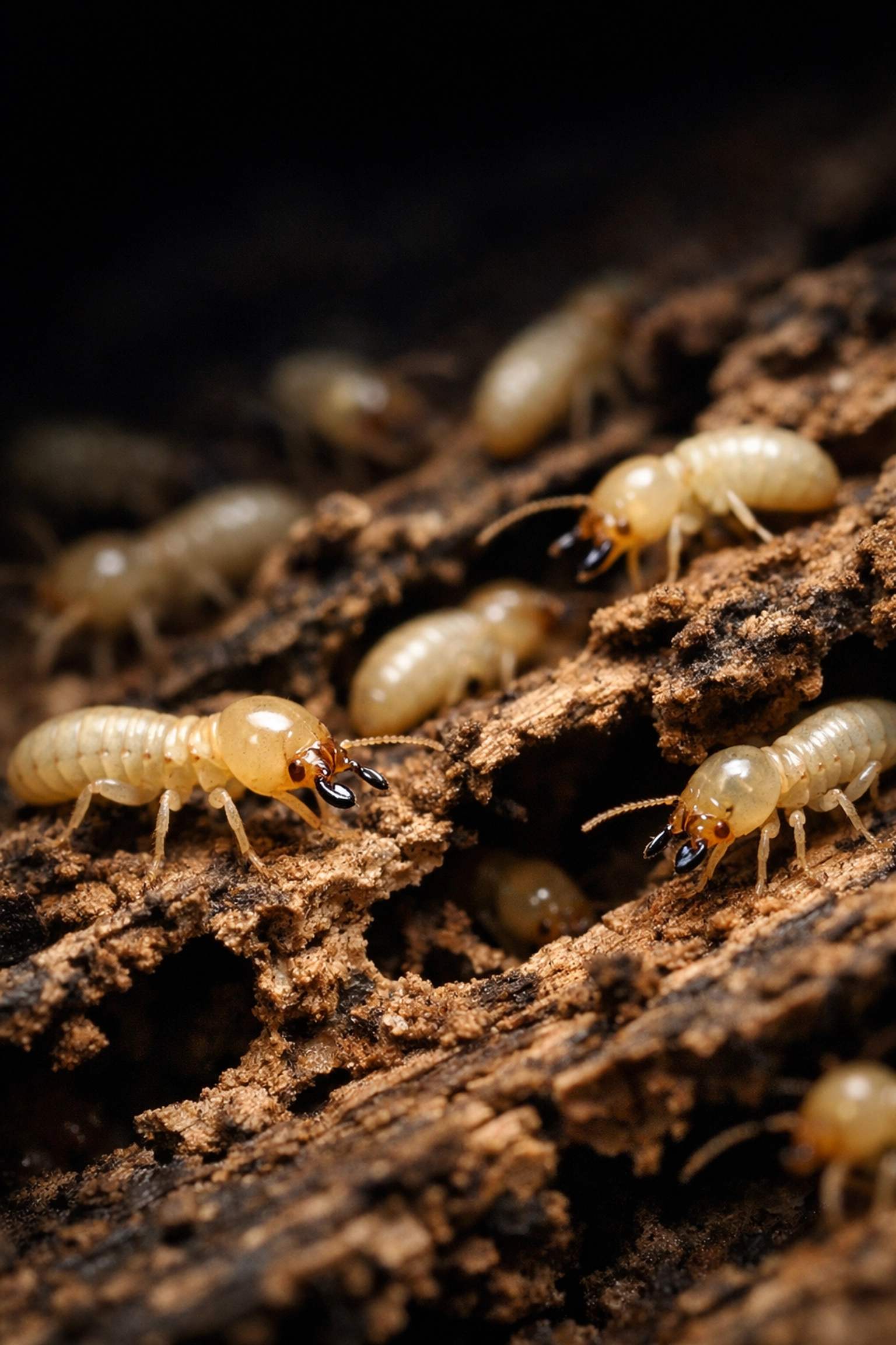 Formosan subterranean termites damaging wood in Florida home