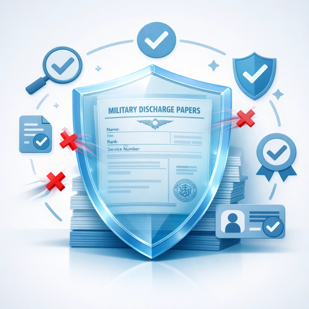 Automated DD214 verification ensuring accuracy and compliance protection for veteran admissions