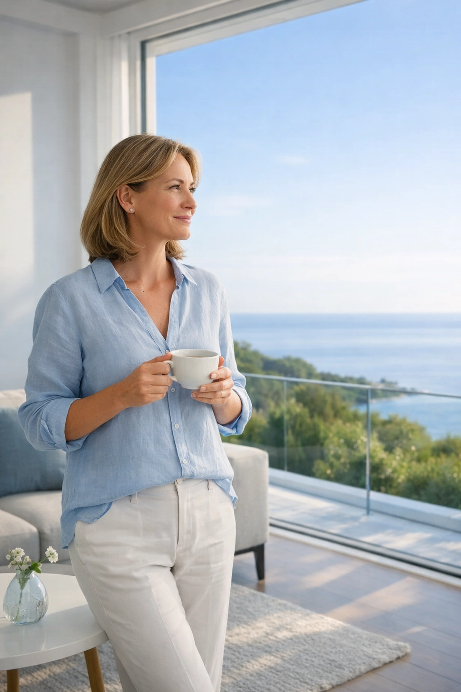 A confident woman looking toward the horizon, symbolizing long-term security with an IUL life insurance policy.