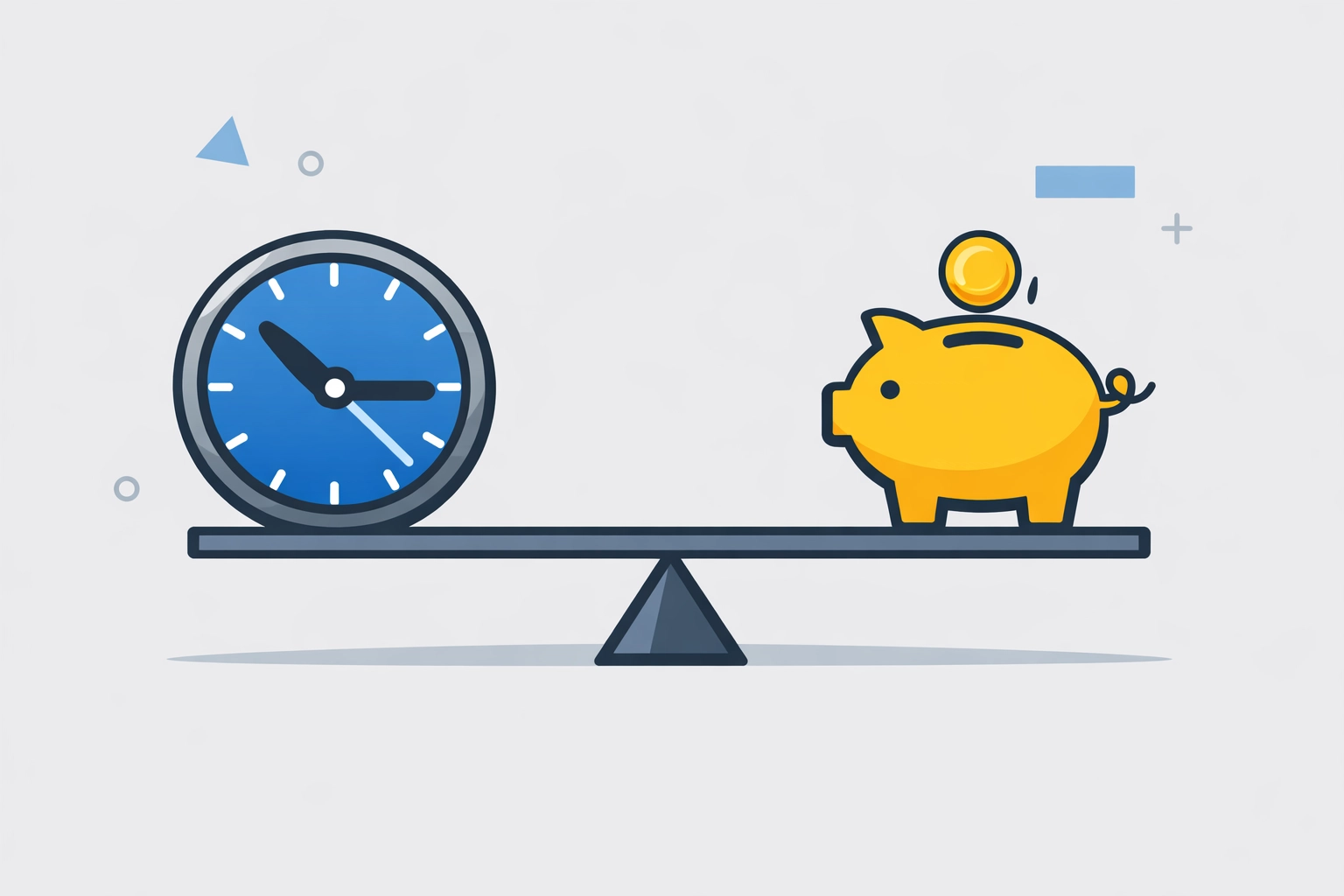 Balancing time and money for tax preparation in New Haven using a clock and piggy bank illustration.