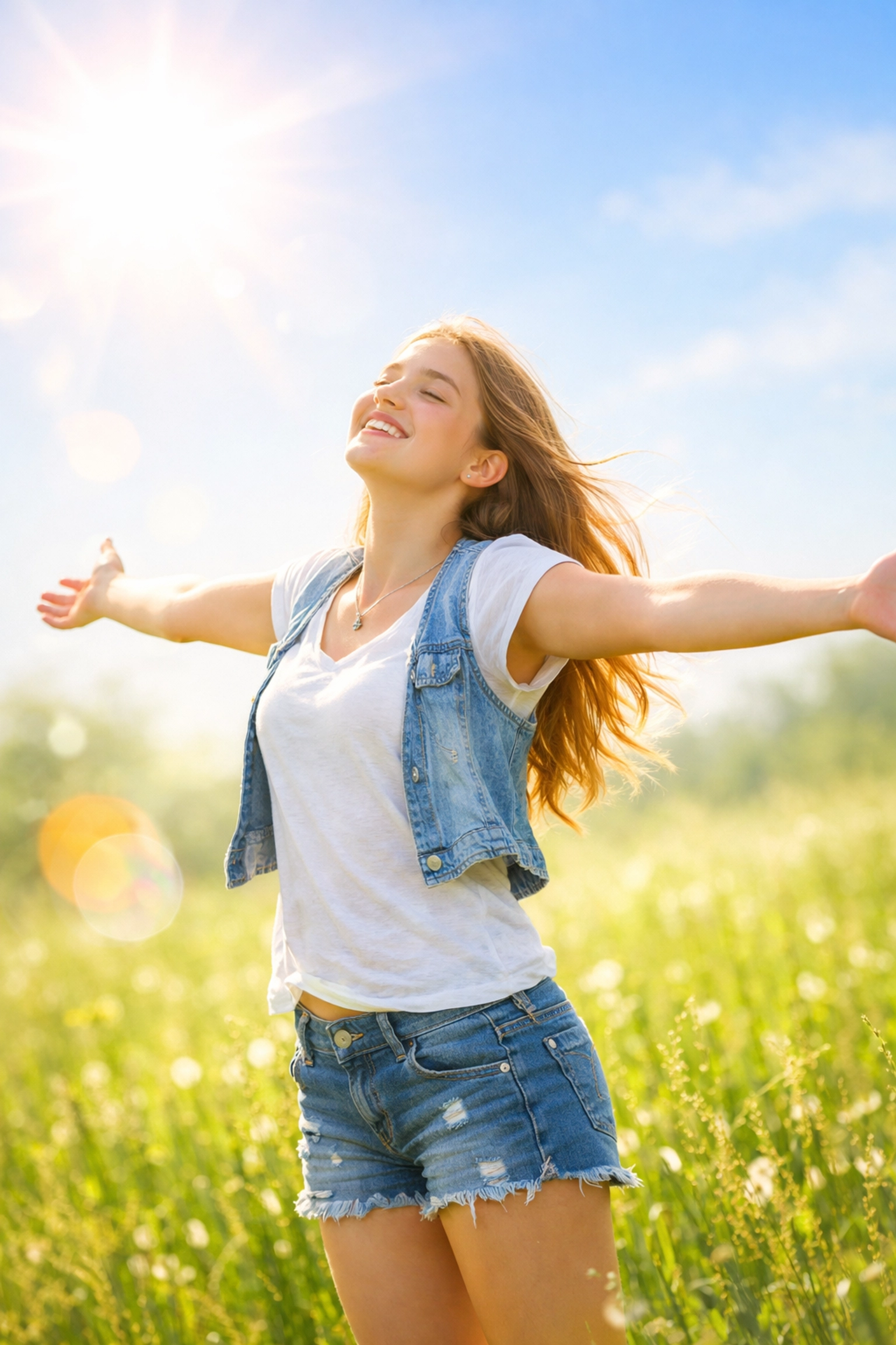A joyful teenage girl experiencing a fresh start after residential treatment for teen depression.