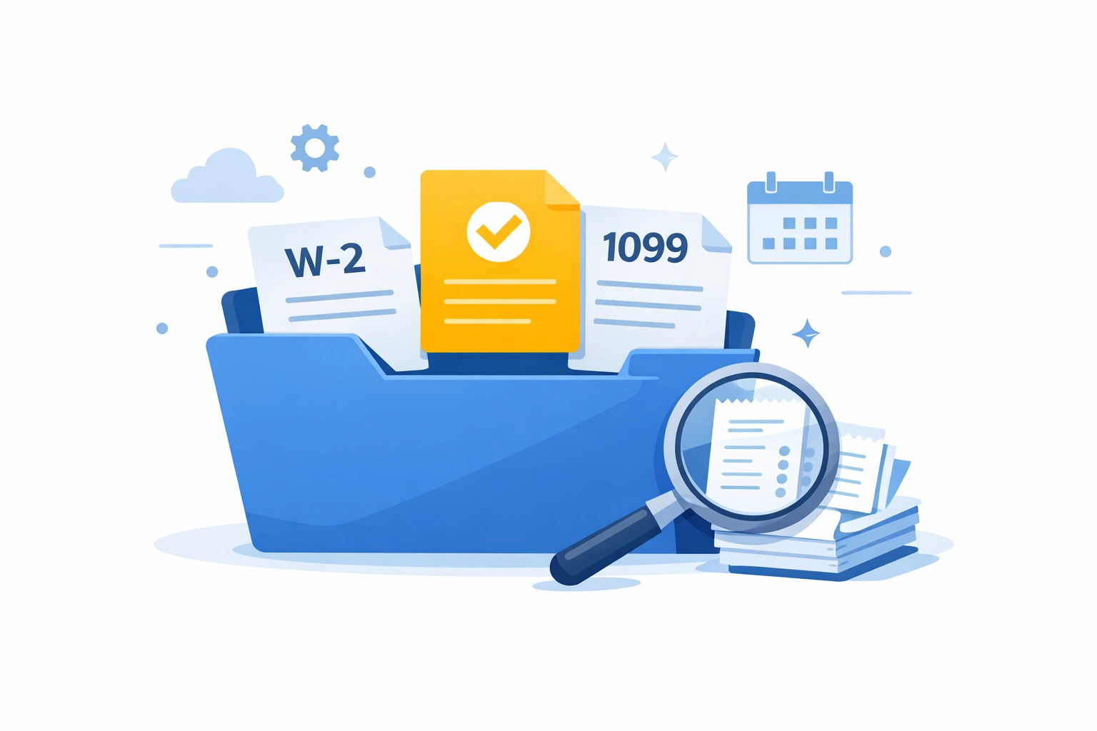 Organized digital folder with W-2 and 1099 forms to help maximize tax refund results in New Haven.