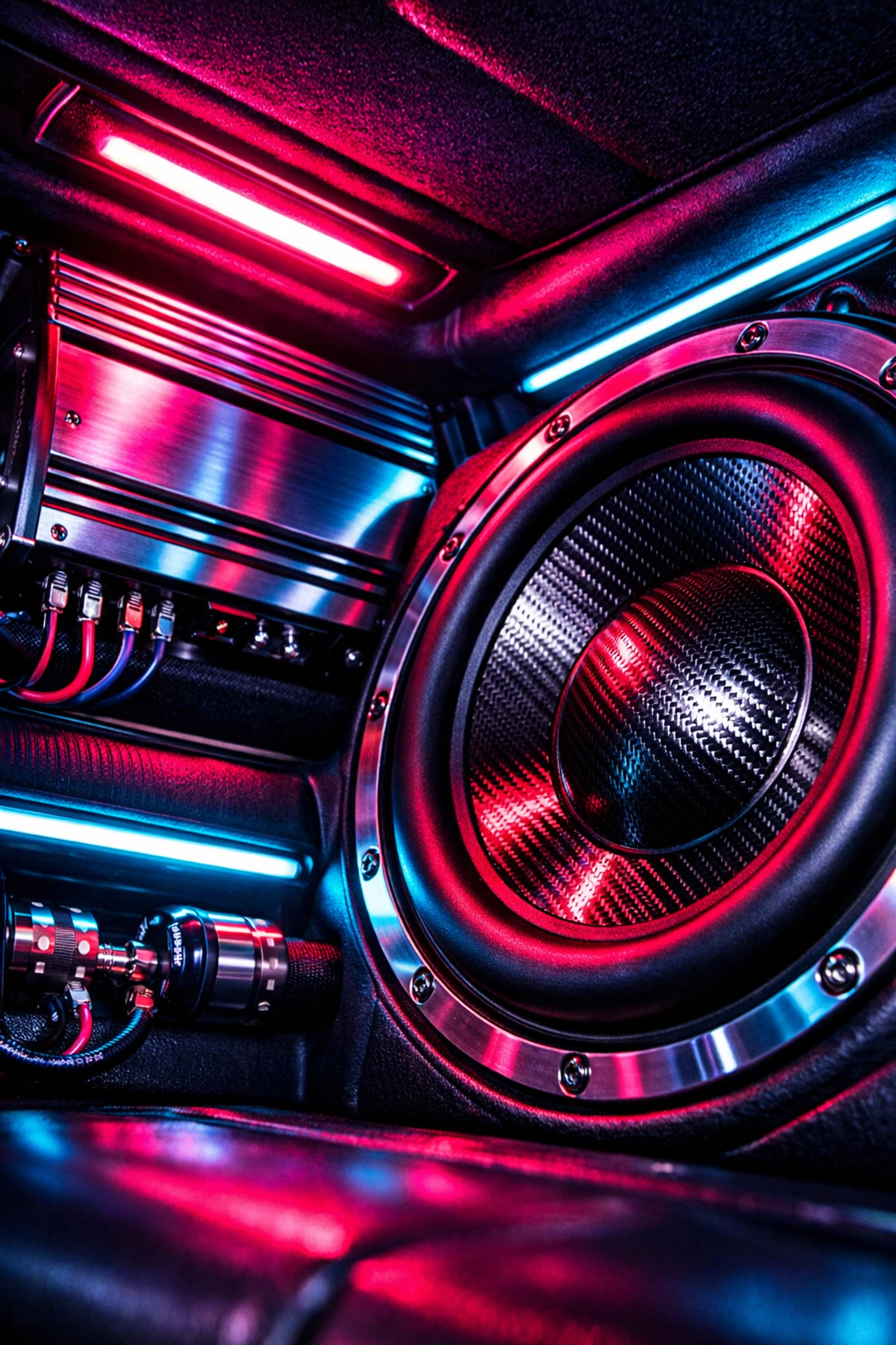 Custom truck car audio setup with high-performance subwoofers and amplifiers from Ultimate Sounds.