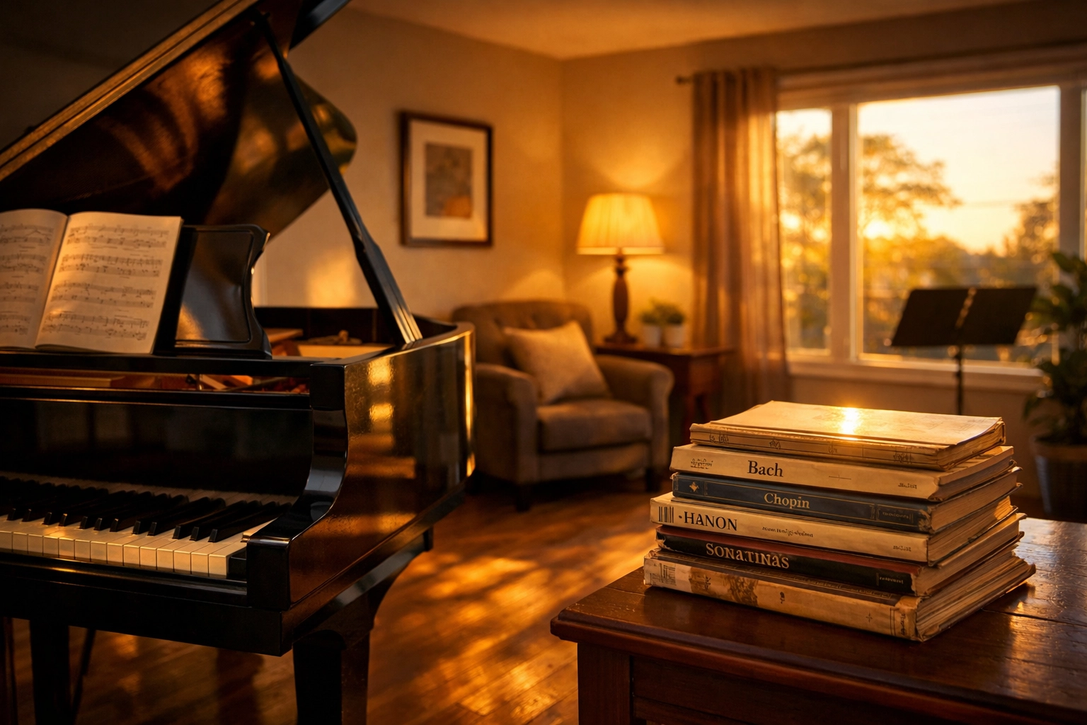 A professional and inviting piano studio in Tallahassee, ready for student music lessons.