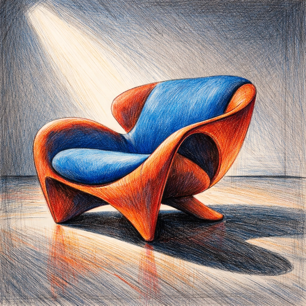 Designer sculptural armchair in a minimalist space showcasing boutique hotel interior style.