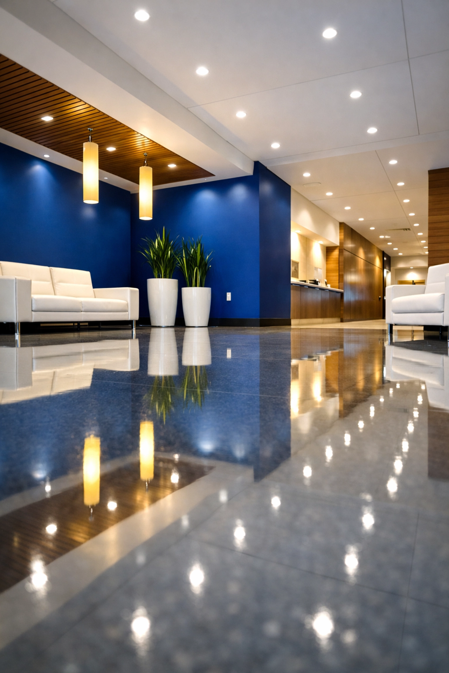 Pristine medical lobby with polished floors showcasing professional facility maintenance in Holyoke.