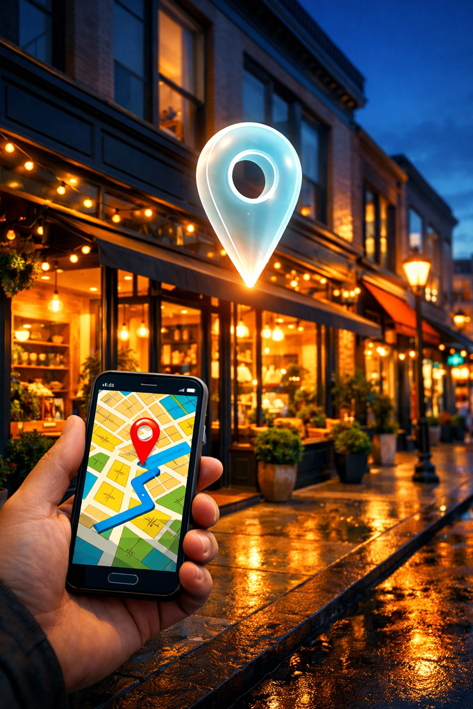 Local SEO services helping a neighborhood storefront appear on a customer's mobile map search.
