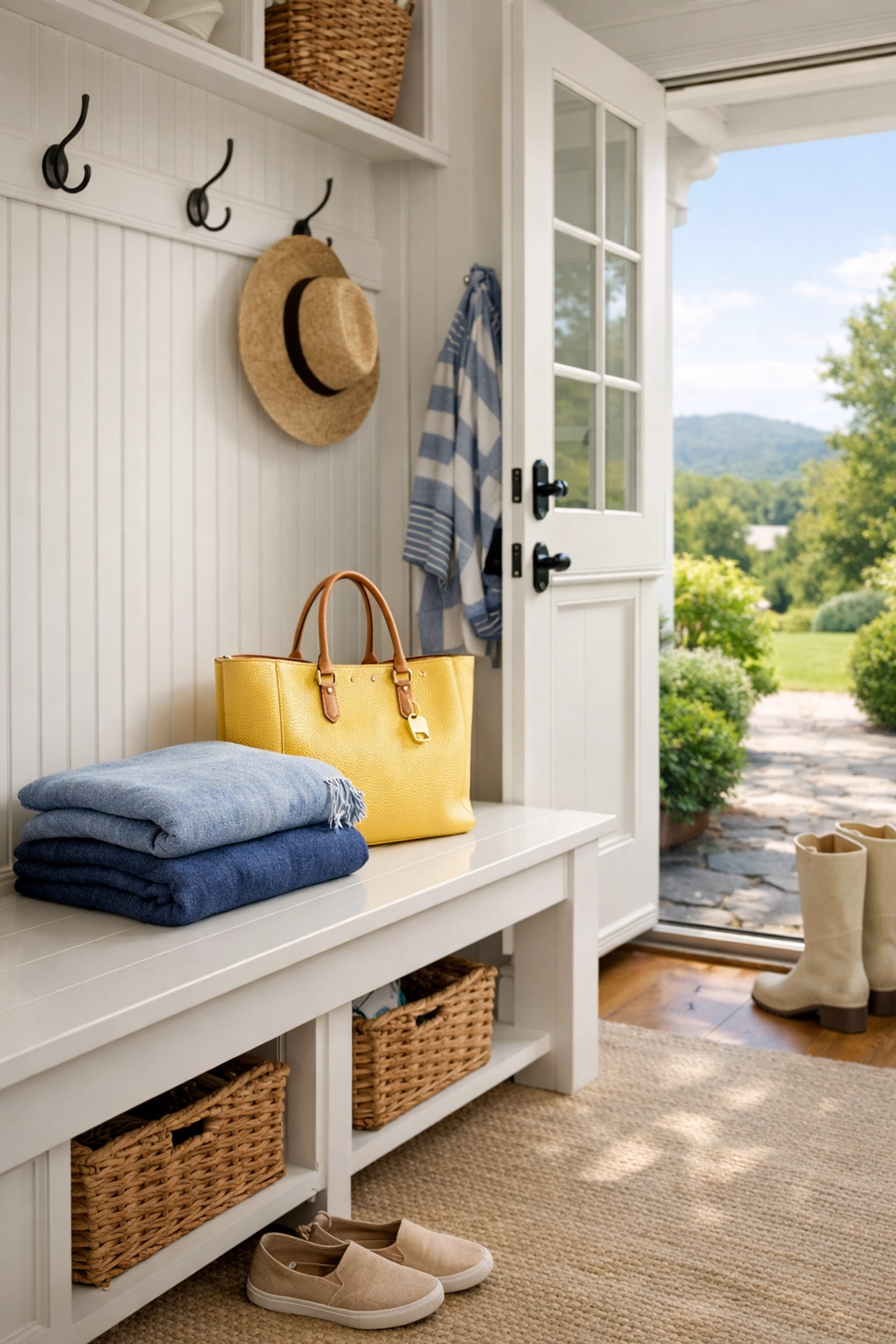 Organized and dust-free Beverly home mudroom, highlighting the benefits of professional house cleaning.
