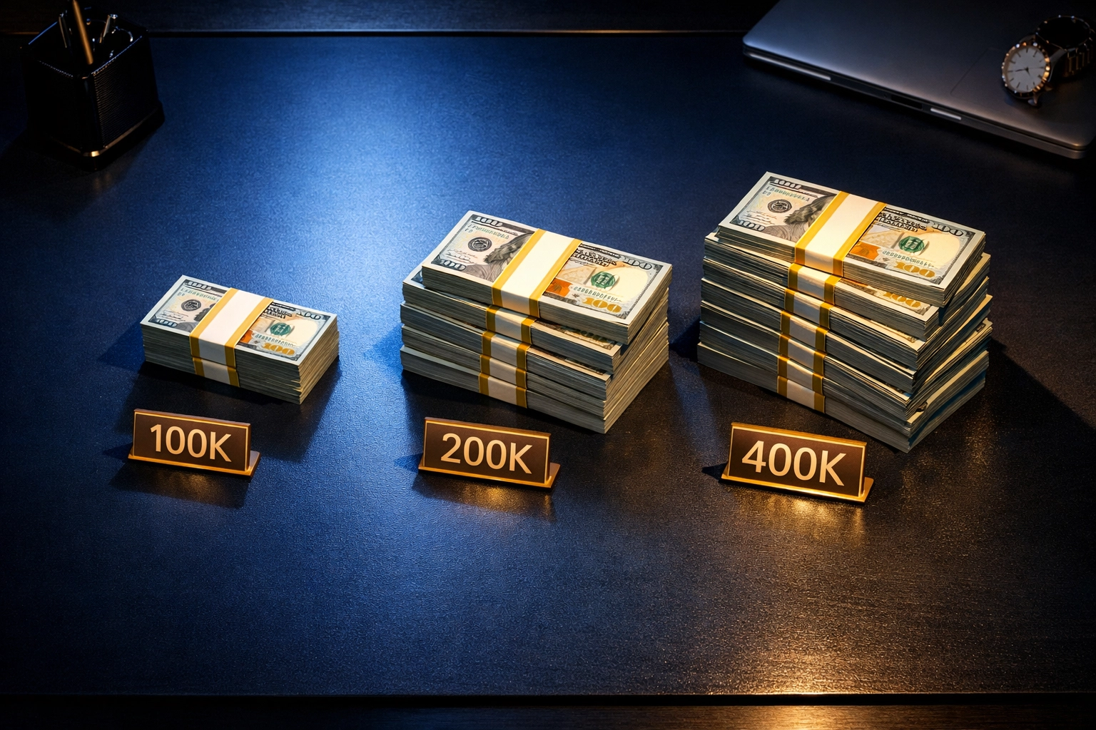 Increasing business profit levels showing S-Corp tax savings potential at 100K, 200K, and 400K