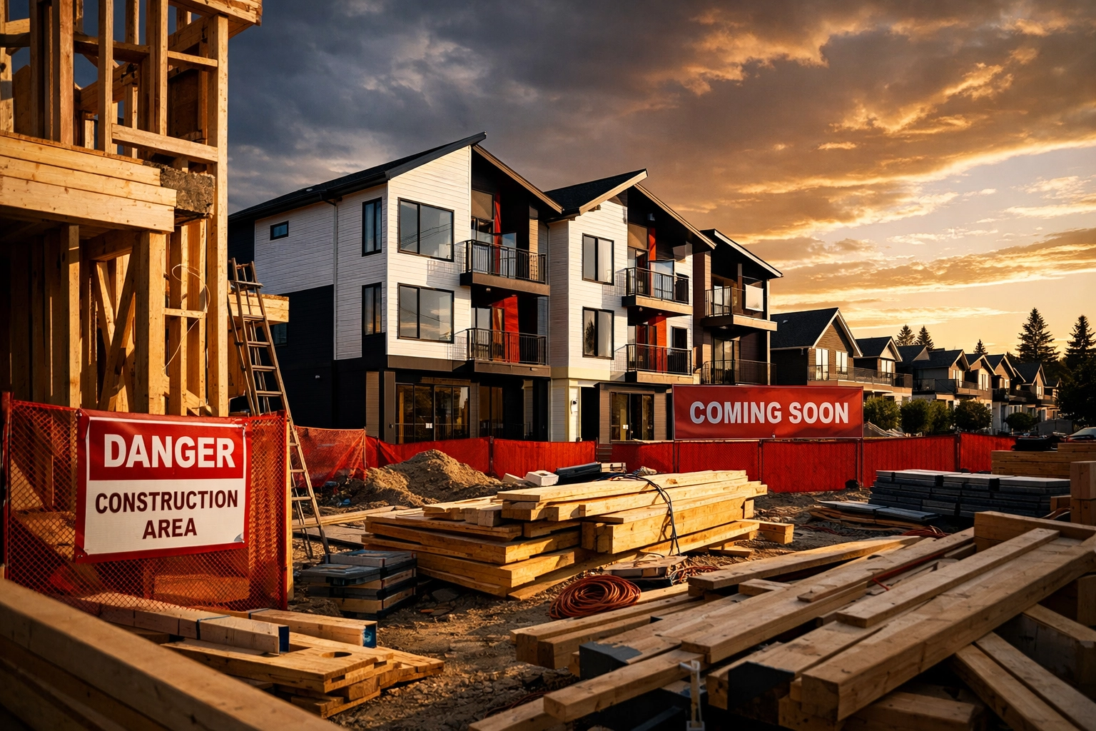 Calgary residential construction site showing new housing development amid rezoning debate