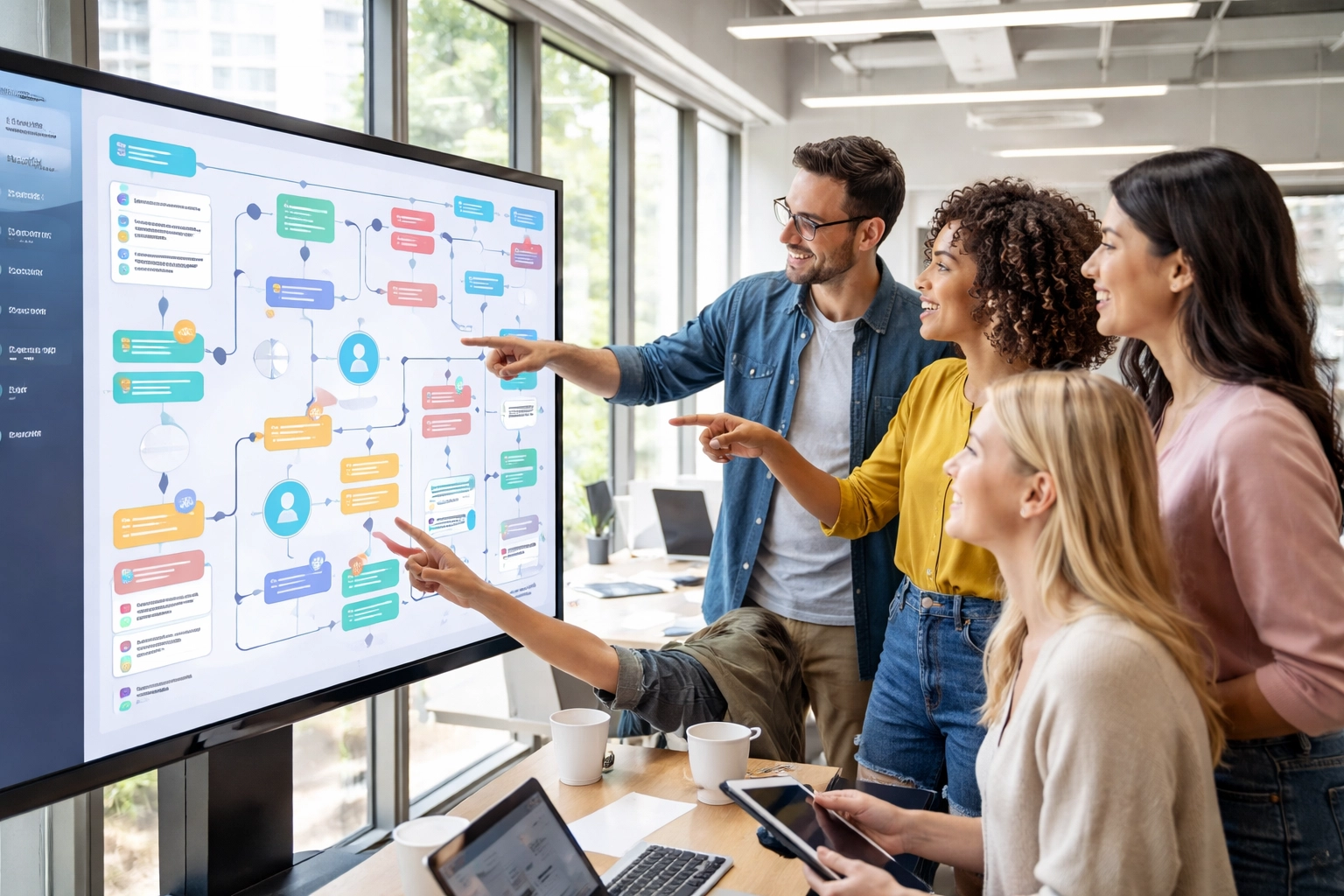 Team of IT professionals collaborating to improve ServiceNow Virtual Agent user experience and workflow optimization.