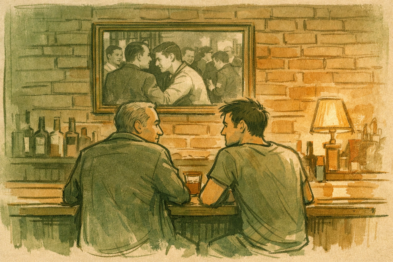 Gay men at Julius' bar today with historic Sip-In photograph - LGBTQ+ history