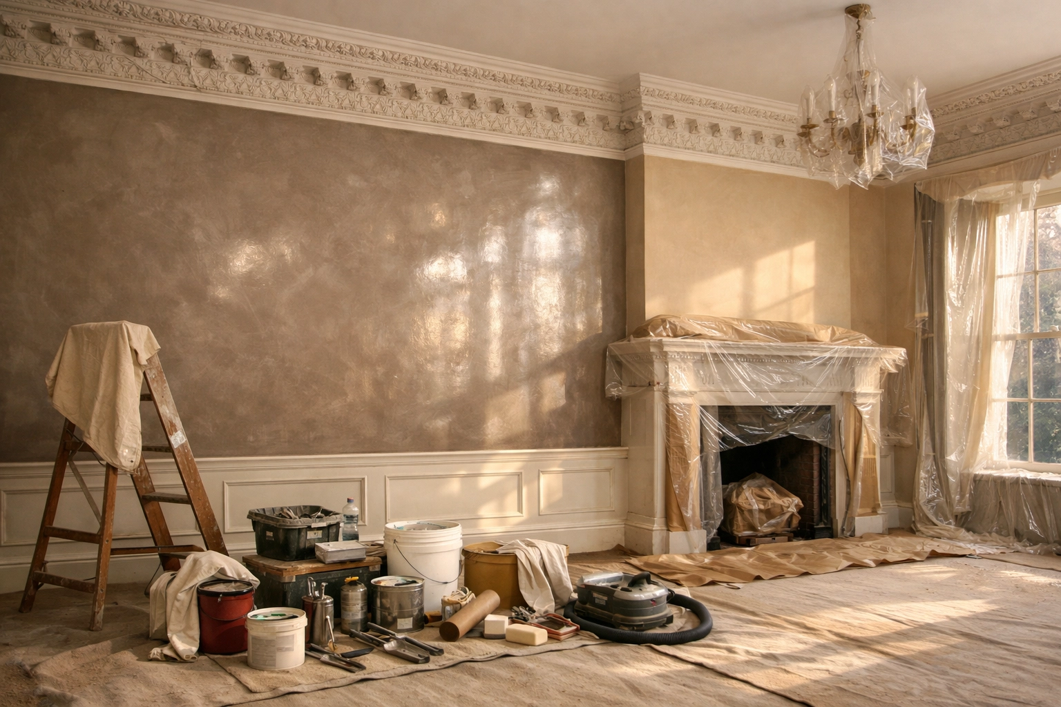 Venetian plaster finish in restored Regency room showing quality heritage decorating work