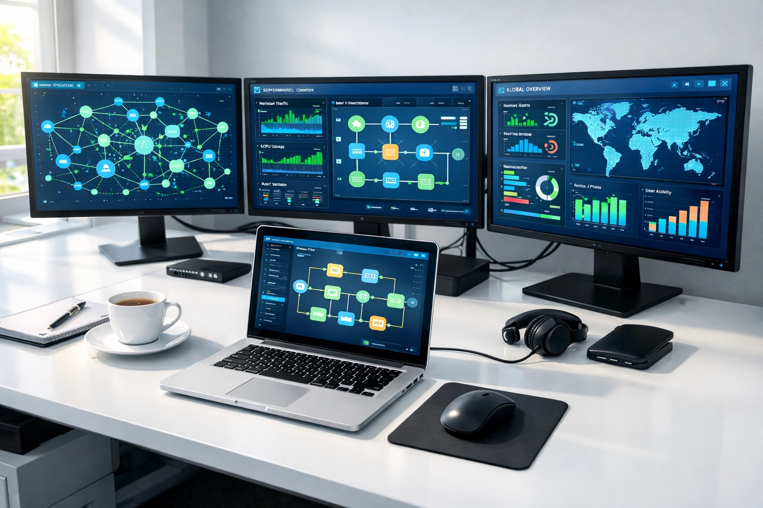 ServiceNow workflow automation dashboard displaying real-time IT operations and network monitoring