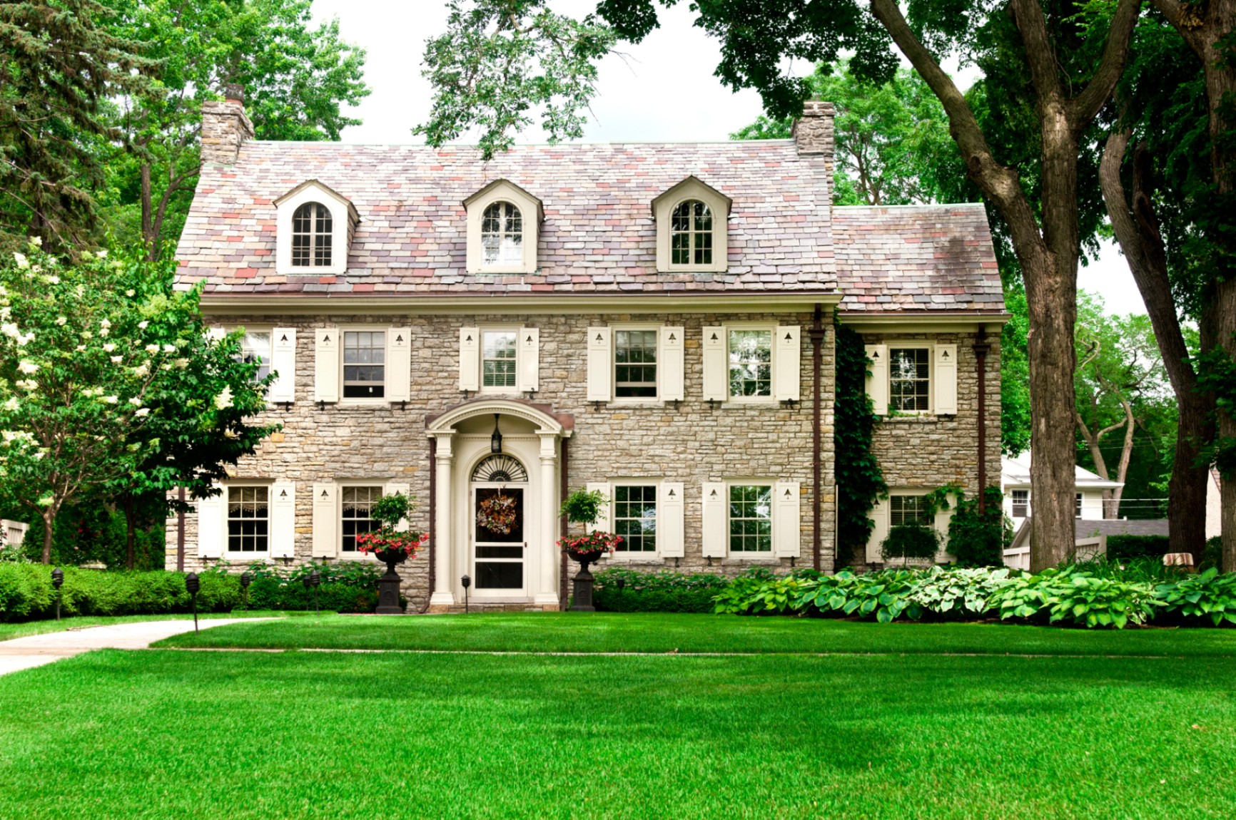 Two-story stone colonial home
