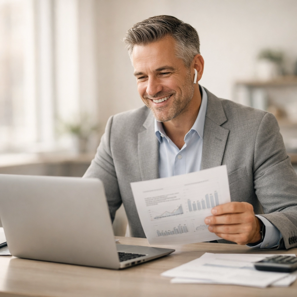 Financial advisor confidently meeting with clients using virtual retainer-based back office support