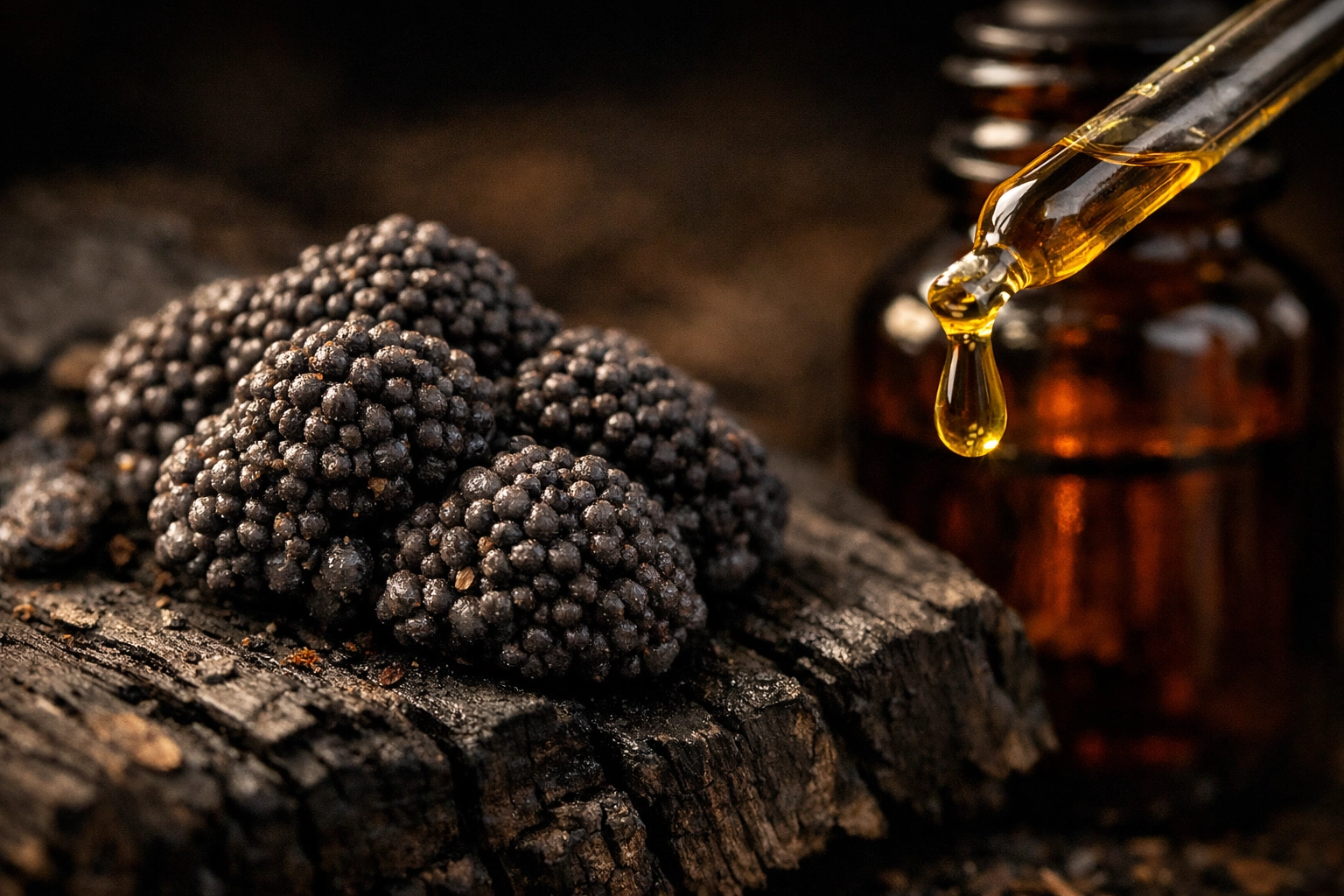 Raw broccoli seeds and a dropper of cold-pressed oil for healthy beard sheen.