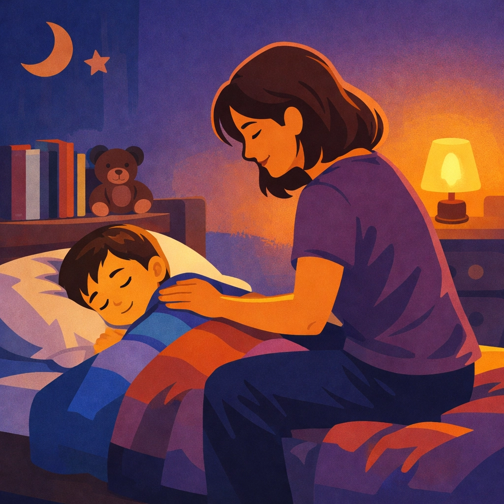 Mother praying with child at bedtime, building spiritual foundation through nightly routine