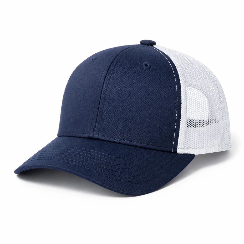 Richardson 112 trucker hat showing structured crown and mesh back panels