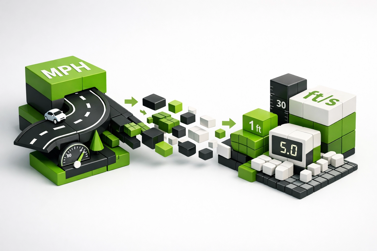 Visual representation of SAT unit conversion from miles per hour to feet per second