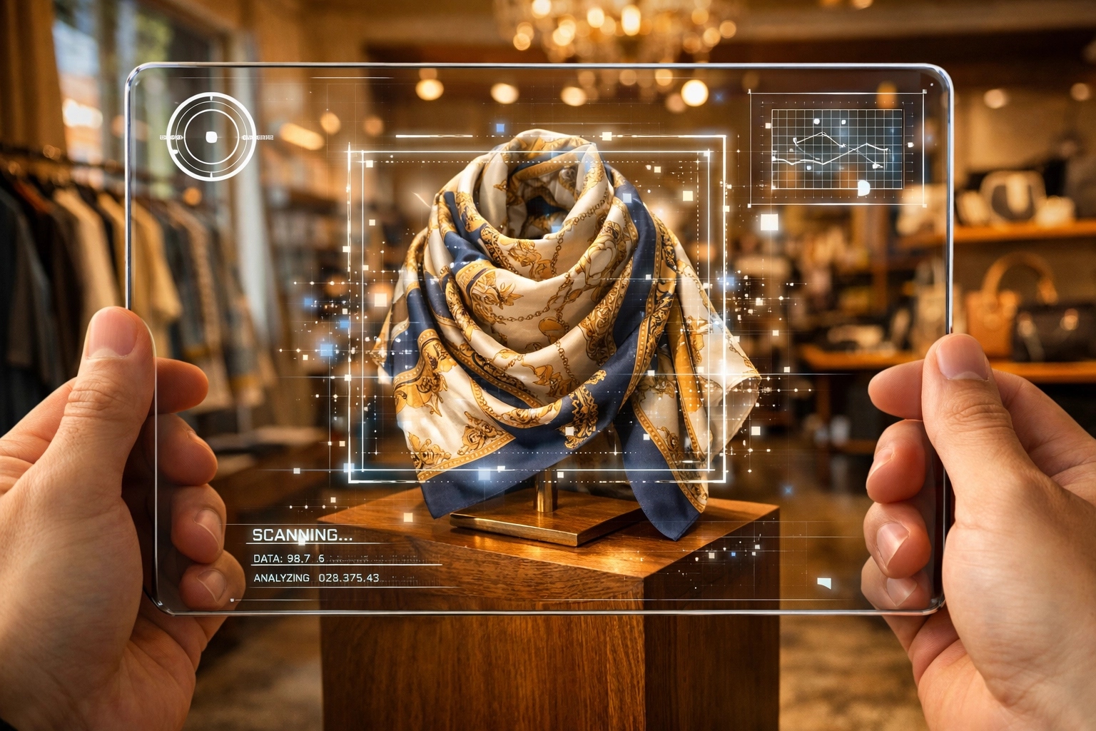 Tablet scanning a product illustrating visual search optimization for ecommerce website development.