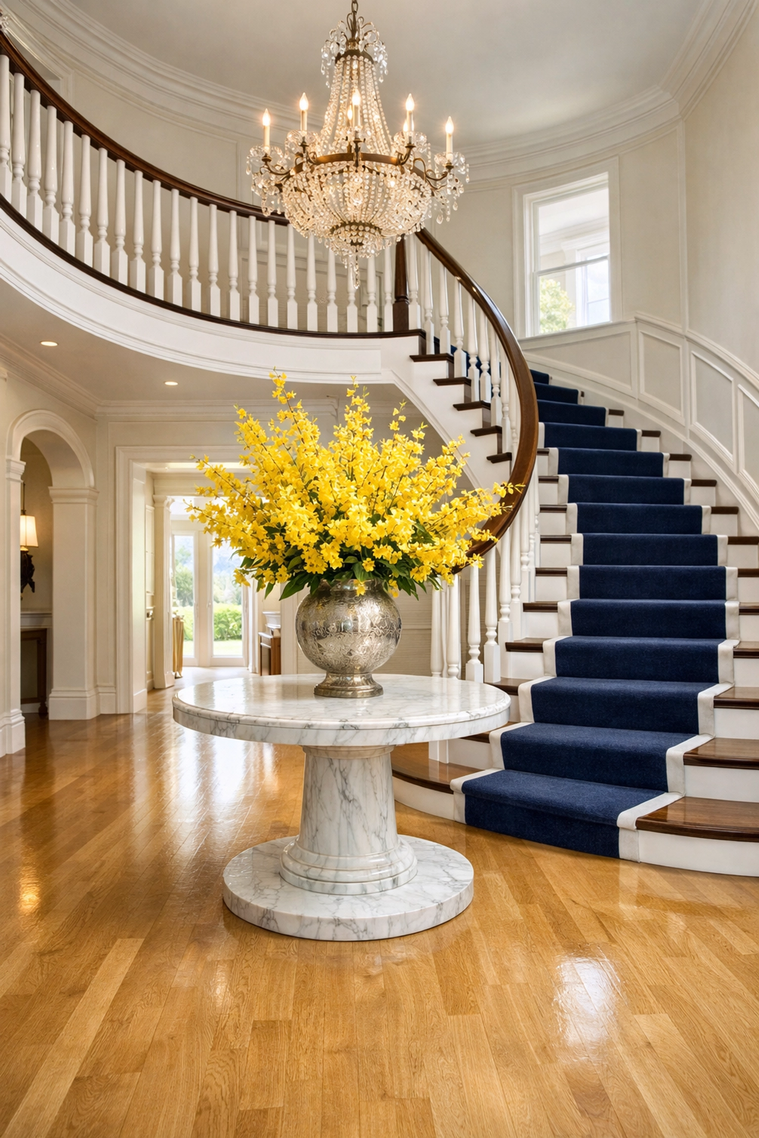 A grand foyer and staircase illustrating the peace of mind provided by luxury house cleaning in Hamilton.