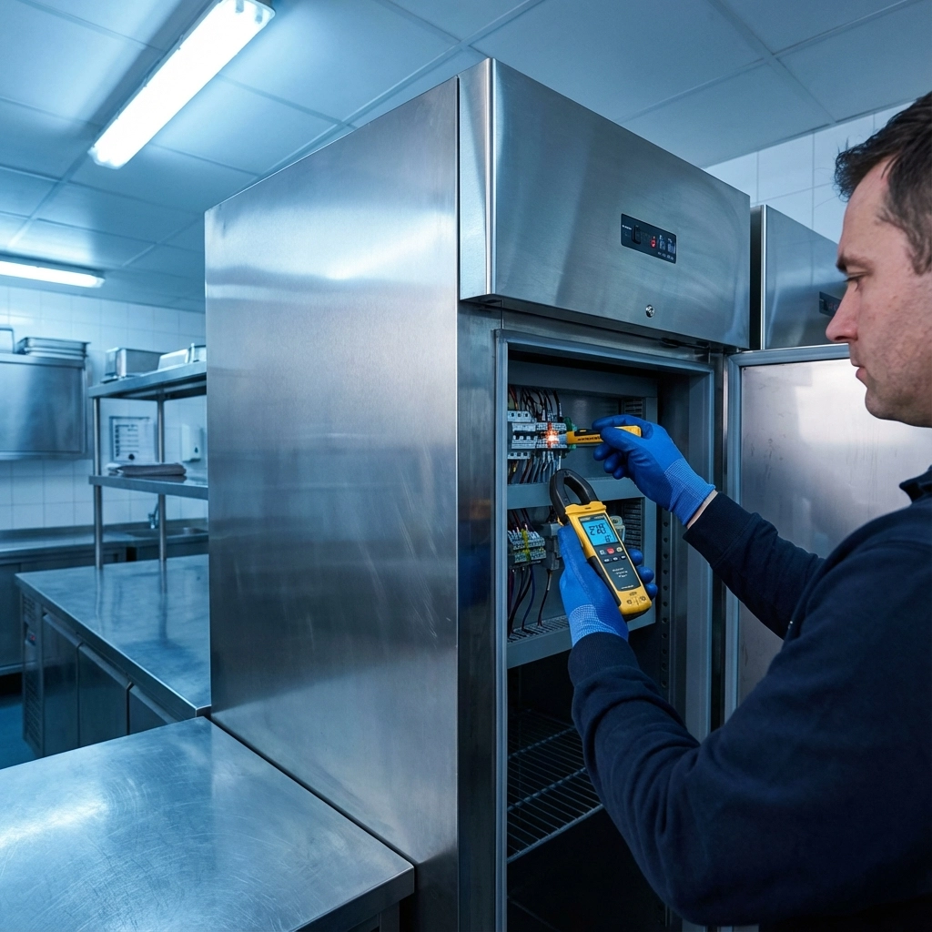 Technician checking for power in electrical panel