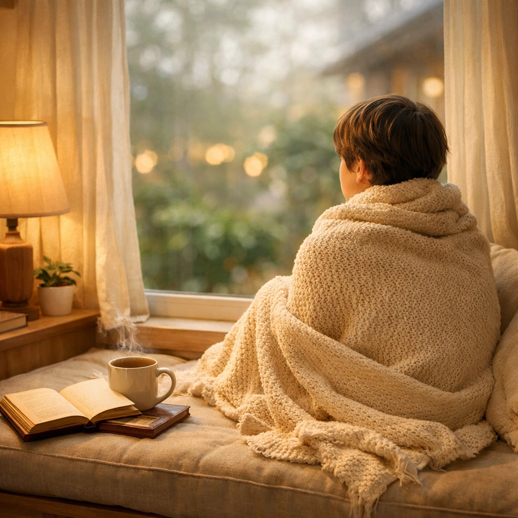 A calm teenager journaling by a window, illustrating mental well-being and skills learned in anxiety therapy.