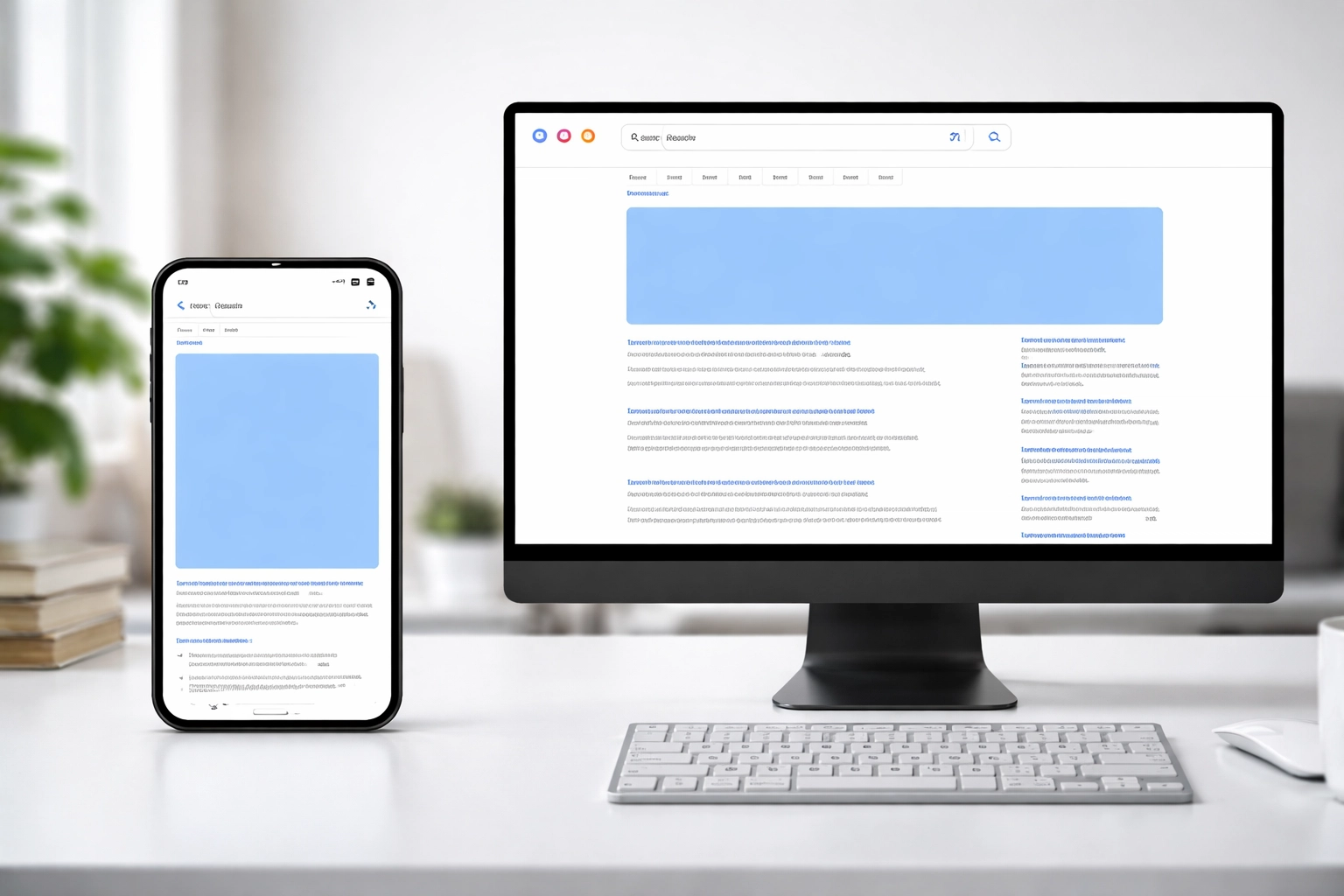 Comparatif d'affichage entre un mobile et un ordinateur, soulignant la place dominante des AI Overviews sur smartphone.