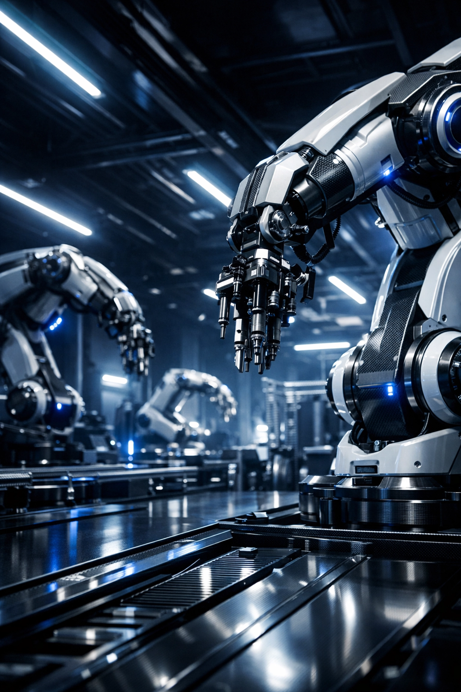 Advanced industrial robotic machinery in a high-tech facility, representing business readiness for production demand.