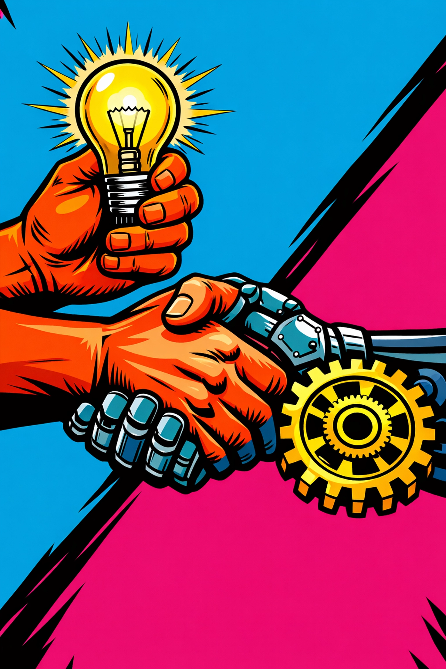 Human and robot handshake showing how workflow automation for small business combines with human talent.