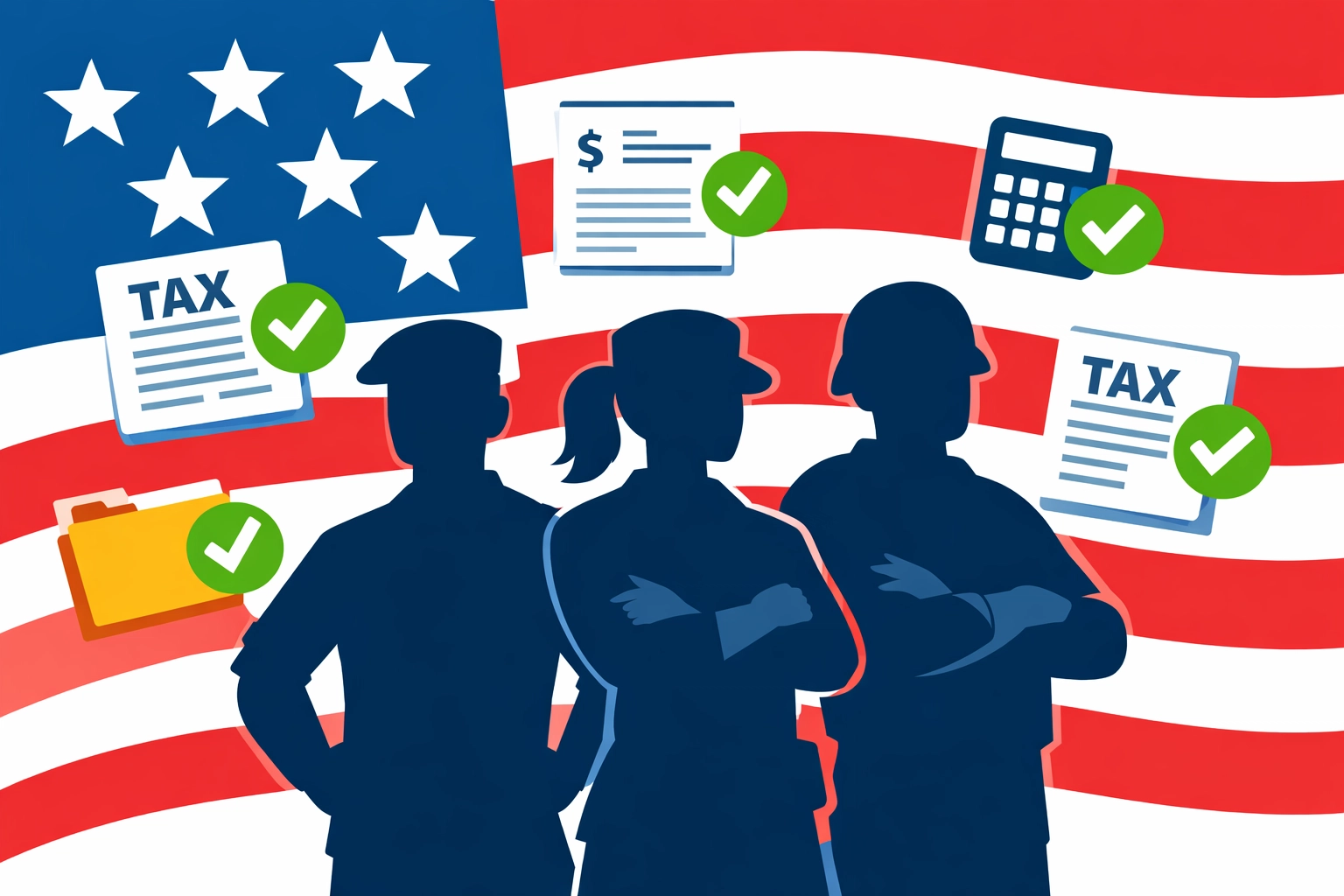 Military service members using MilTax free tax filing program with American flag
